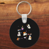 Cute Ghost Cat Reading Books Lover Bookish Hallowe Sleutelhanger (Voorkant)