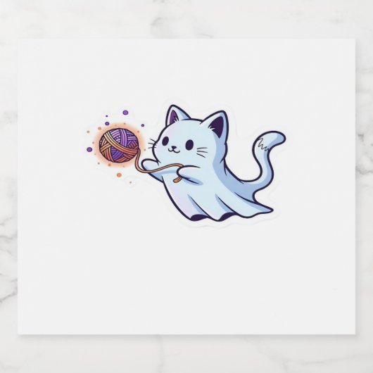 Cute Ghost Cat  Spooky Halloween Kitten  Magical W Sparkling Wijnetiket (Enkel label)