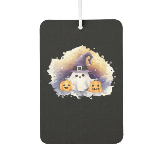 Cute Ghost Cat with Pumpkins � Kawaii Halloween Ar Luchtverfrisser (Voorkant)