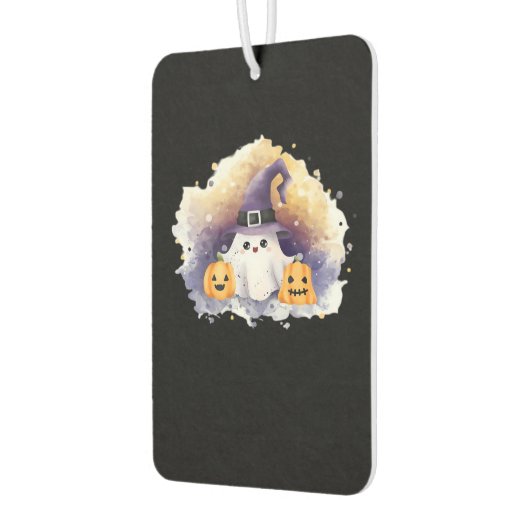 Cute Ghost Cat with Pumpkins � Kawaii Halloween Ar Luchtverfrisser (Links)