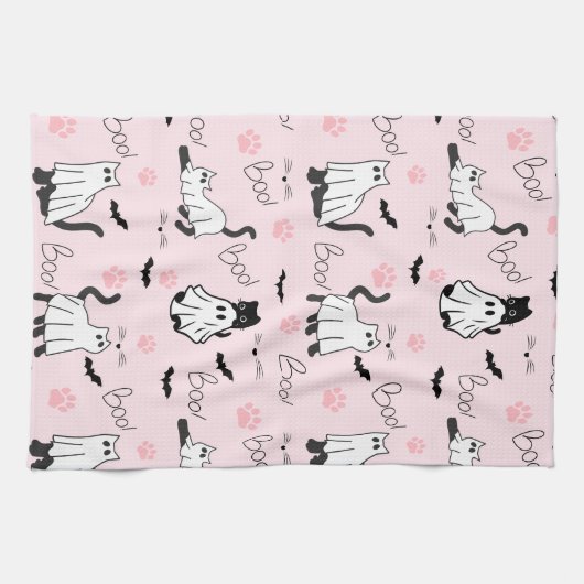 Cute Ghost Cats Halloween Theedoek (Horizontaal)