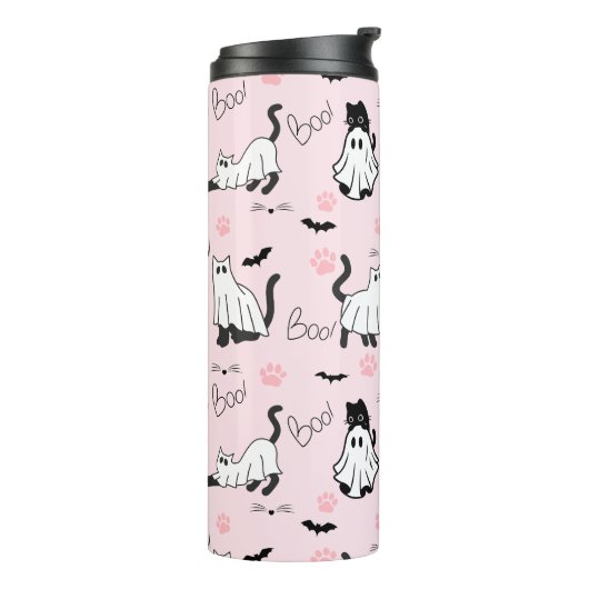 Cute Ghost Cats Halloween Thermosbeker (Gedraaid links)