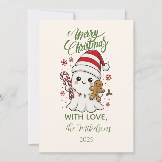 Cute Ghost Christmas Feestdagenkaart (Voorkant)