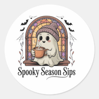 Cute Ghost Coffee Halloween Ronde Sticker