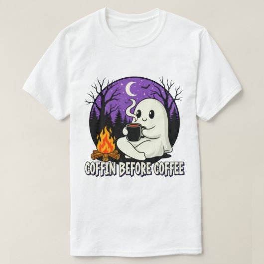 Cute Ghost Coffee Lover Camping Design T-shirt (Design voorkant)