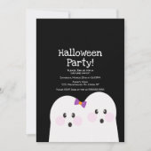 Cute Ghost Couple Halloween Party Black Paars Kaart (Voorkant)