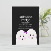 Cute Ghost Couple Halloween Party Black Paars Kaart (Staand voorkant)