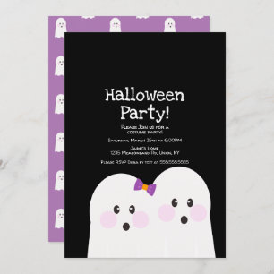 Cute Ghost Couple Halloween Party Black Paars Kaart