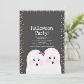 Cute Ghost Couple Halloween Party Sprinkles Grey Kaart (Staand voorkant)