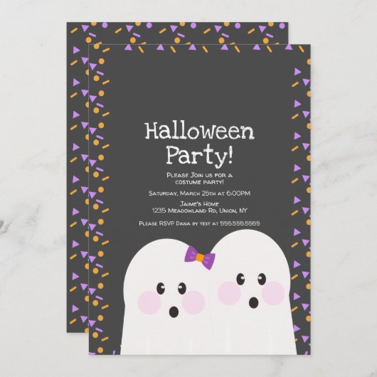 Cute Ghost Couple Halloween Party Sprinkles Grey Kaart (Voorkant / Achterkant)