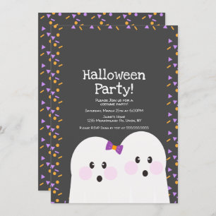 Cute Ghost Couple Halloween Party Sprinkles Grey Kaart