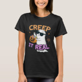 Cute Ghost “Creep It Real” – Funny Halloween Pun D T-shirt (Voorkant)