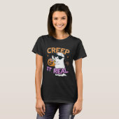 Cute Ghost “Creep It Real” – Funny Halloween Pun D T-shirt (Voorkant volledig)