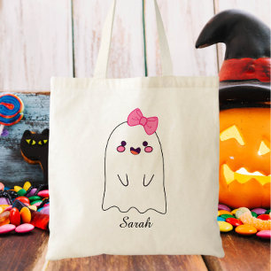 Cute Ghost Custom Halloween Treat of Trick Snoep Tote Bag
