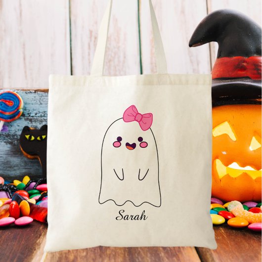 Cute Ghost Custom Halloween Treat of Trick Snoep Tote Bag