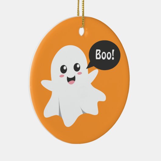 Cute Ghost dat Goes Boo is, Happy Halloween Keramisch Ornament (Rechts)