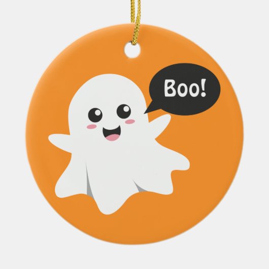 Cute Ghost dat Goes Boo is, Happy Halloween Keramisch Ornament (Voorkant)