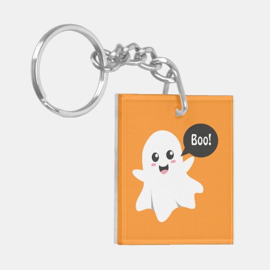 Cute Ghost dat Goes Boo is, Happy Halloween Sleutelhanger (Voorkant Links)