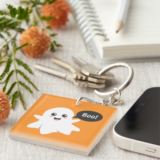 Cute Ghost dat Goes Boo is, Happy Halloween Sleutelhanger (Voorkant Rechts)