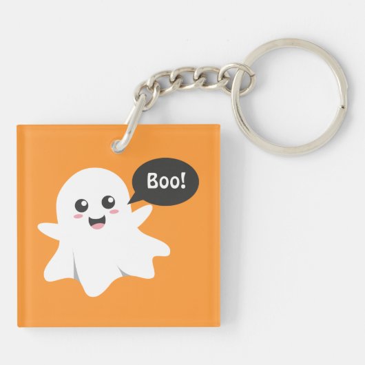 Cute Ghost dat Goes Boo is, Happy Halloween Sleutelhanger (Achterkant)