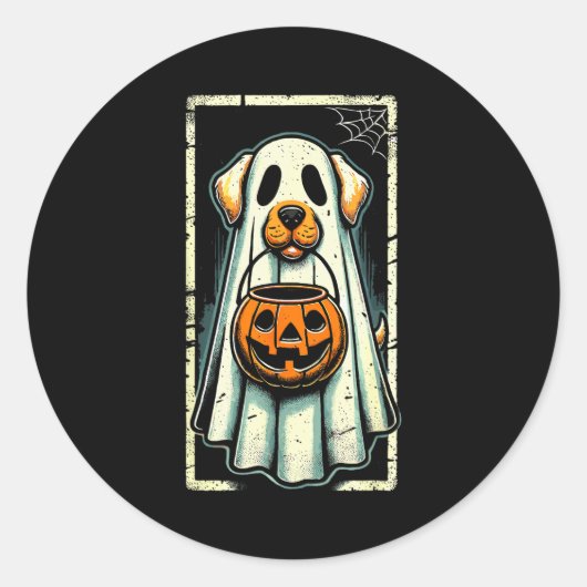 Cute Ghost Dog Men Women Kids Halloween Funny Ghos Ronde Sticker (Voorkant)