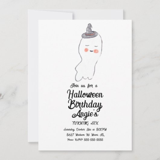 Cute Ghost Doodle Halloween Birthday Party Event Kaart (Voorkant)