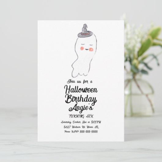 Cute Ghost Doodle Halloween Birthday Party Event Kaart (Staand voorkant)