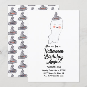 Cute Ghost Doodle Halloween Birthday Party Event Kaart
