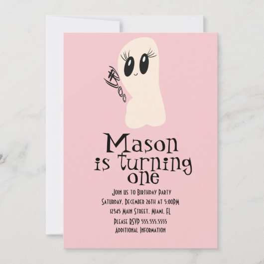 Cute Ghost Doodle Halloween elke zondag roze Kaart (Voorkant)