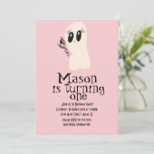 Cute Ghost Doodle Halloween elke zondag roze Kaart (Staand voorkant)