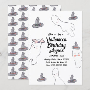 Cute Ghost Doodle Halloween Heksenhoed Verjaardag Kaart