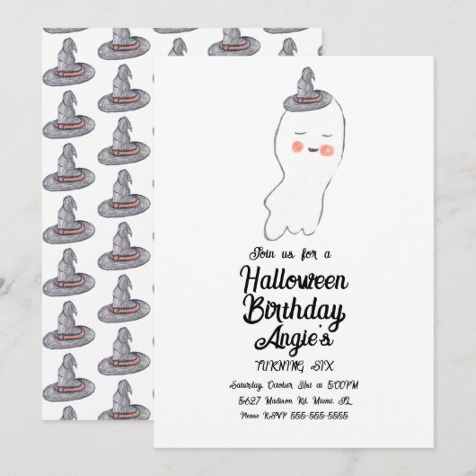 Cute Ghost Doodle Halloween Verjaardagsfeest Kaart (Voorkant / Achterkant)