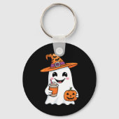 Cute Ghost Drinking Coffee Halloween Ghost Ice Cof Sleutelhanger (Voorkant)