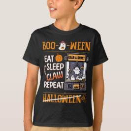 Cute Ghost Eat Sleep Claw Machine Spooky Halloween T-shirt