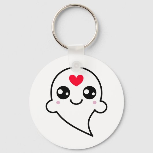 Cute Ghost Emoji Red Heart Sleutelhanger (Voorkant)