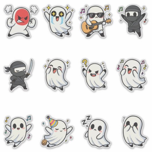 Cute Ghost Emoji Sticker Pack (Voorkant)