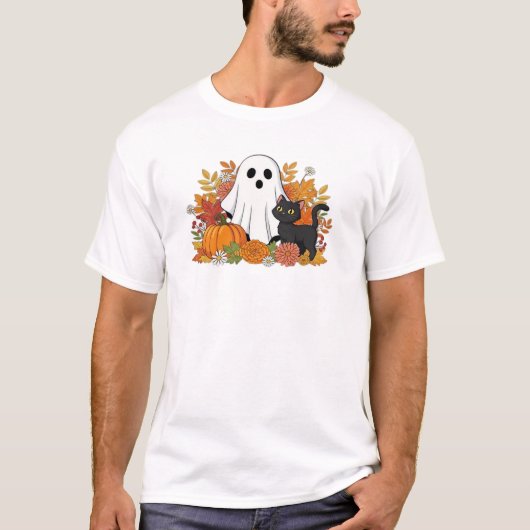 Cute Ghost en Black Cat Klassiek T-Shirt (Voorkant)