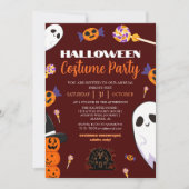 Cute Ghost en Candy Halloween Kostuumfeest Kaart (Voorkant)