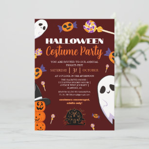 Cute Ghost en Candy Halloween Kostuumfeest Kaart