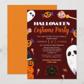Cute Ghost en Candy Halloween Kostuumfeest Kaart (Voorkant / Achterkant)