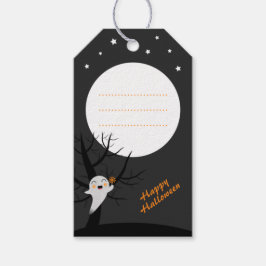 Cute Ghost en Full Moon Happy Halloween Cadeaulabel