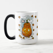 Cute Ghost en Jack-o-Lantern Falling Leaves Magische Mok (Links)
