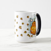 Cute Ghost en Jack-o-Lantern Falling Leaves Magische Mok (Voorkant rechts)
