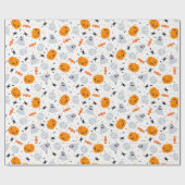 Cute Ghost en Pumpkin Halloween Cadeaupapier (Vlak)