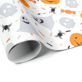 Cute Ghost en Pumpkin Halloween Cadeaupapier (Rol Hoek)