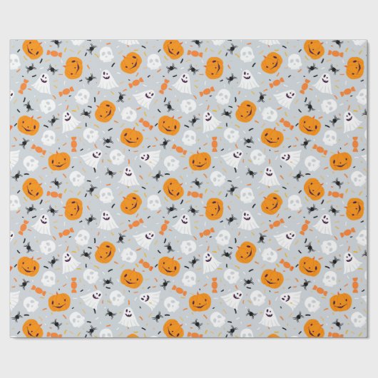Cute Ghost en Pumpkin Halloween Cadeaupapier (Vlak)
