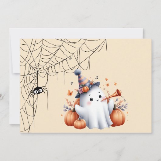 Cute Ghost en Pumpkin Halloween Kaart (Achterkant)
