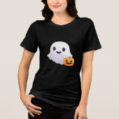 Cute Ghost en Pumpkin Halloween Tri-Blend Shirt (Voorkant)
