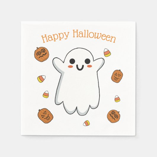 Cute Ghost en Pumpkins Halloween Paper Napkins Servet (Voorkant)
