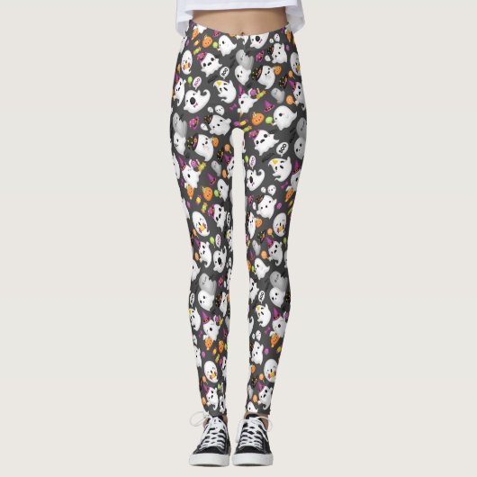 Cute Ghost en Tomb Stones Halloween Leggings (Voorkant)